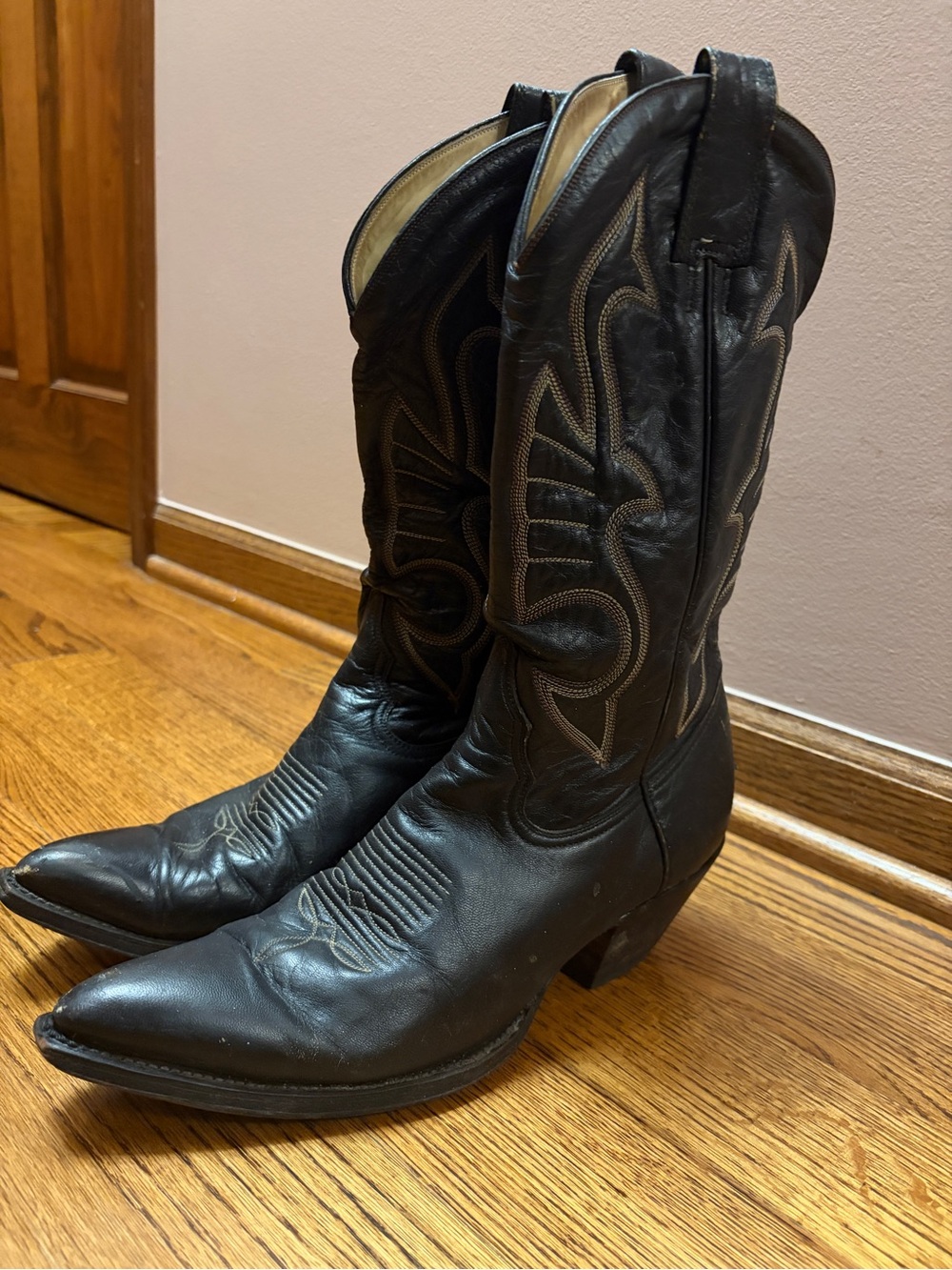 Montana Black Leather Western Cowboy Boots M 7.5 / W 9